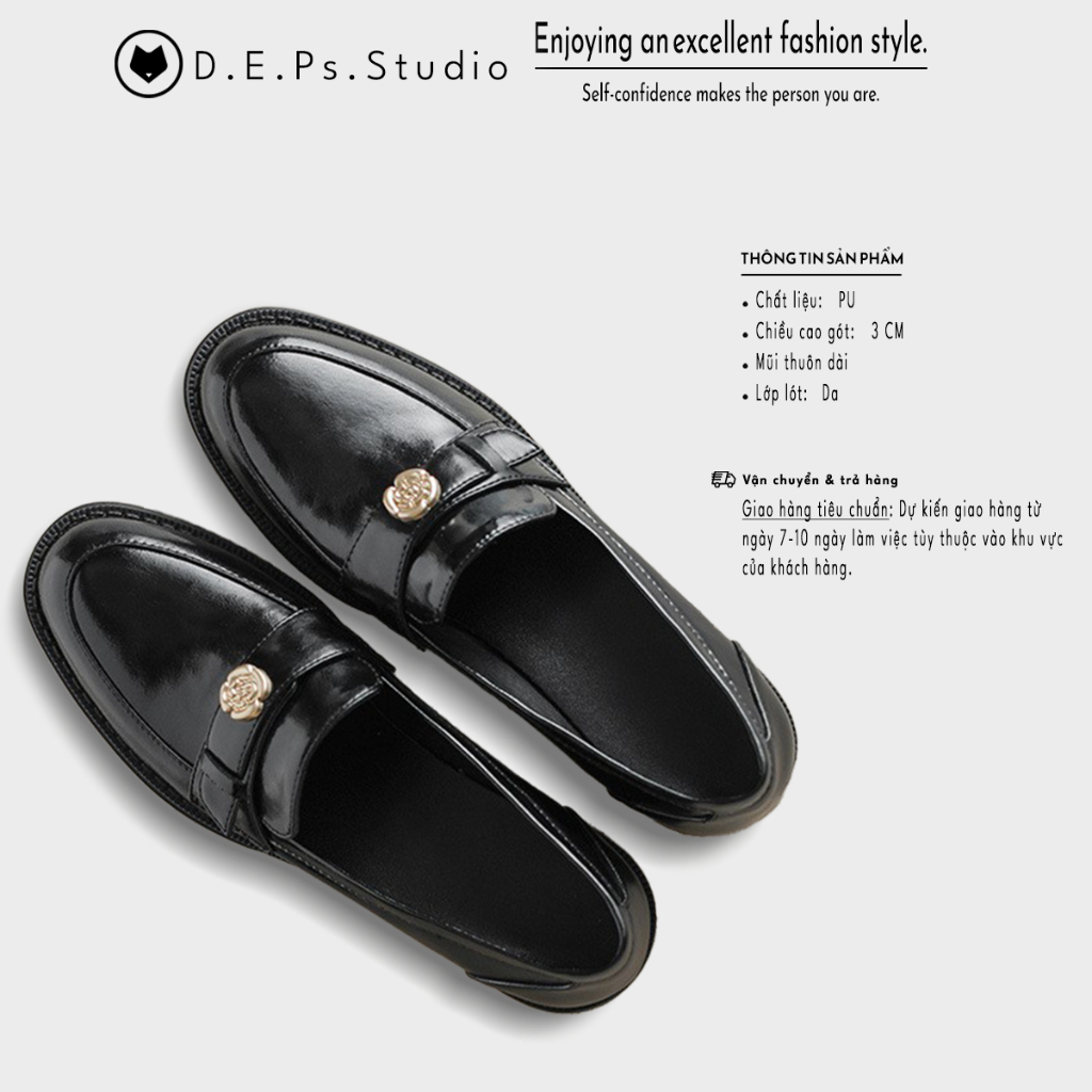 Giày nữ Loafer Hoa Trà 3CM 2023 Mã GHT01 da PU cao cấp.