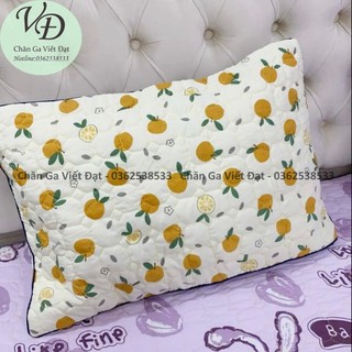 Gối đầu trần bông cotton đũi kèm ruột bông hạt cao cấp - kích thước :45 x 65 cm