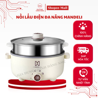 Nồi Lẩu Điện MANDELI Kèm Xửng Hấp Inox Dung Tích 4L Nồi Điện Đa Năng Công Suất 1000W BH 12 Tháng