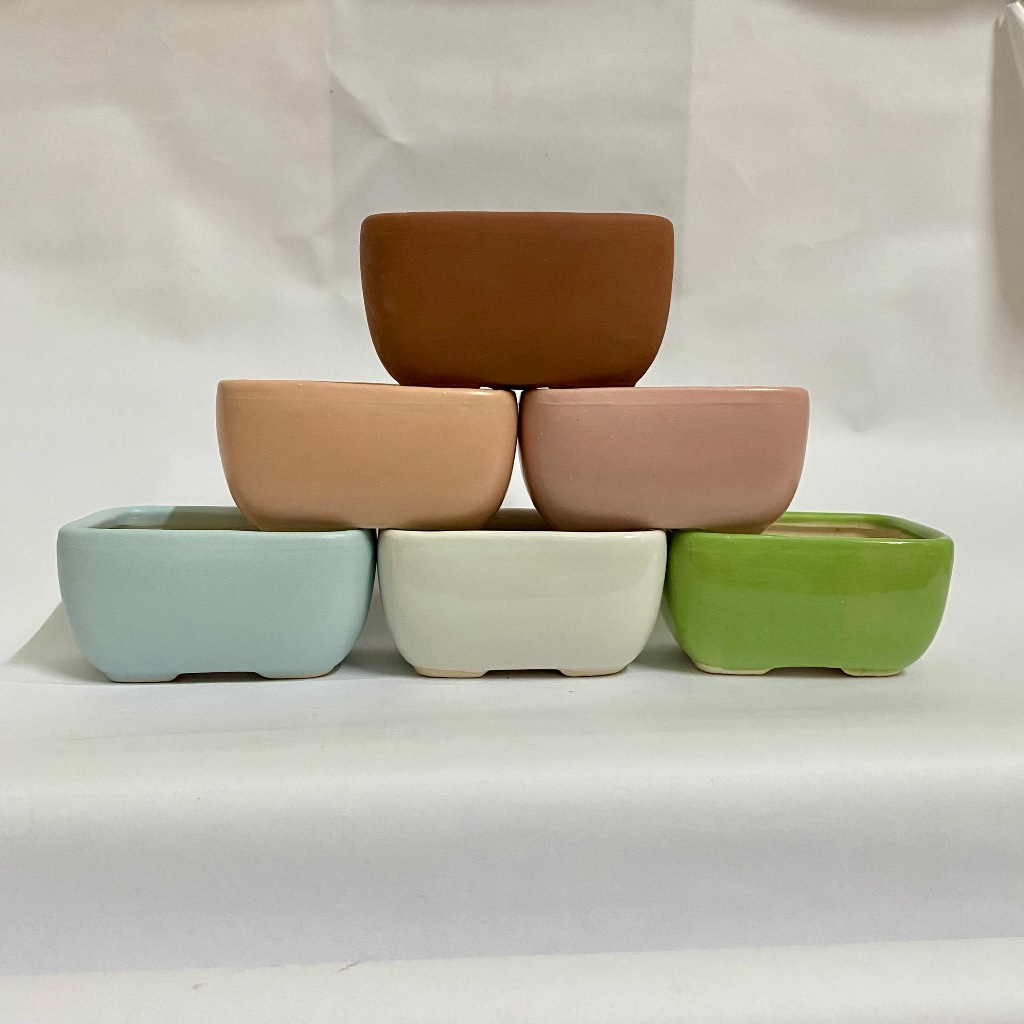 Chậu chữ nhật bo góc - trồng sen đá, xương rồng mini / chậu nâu đất, chậu đất nung, chậu sứ tráng men