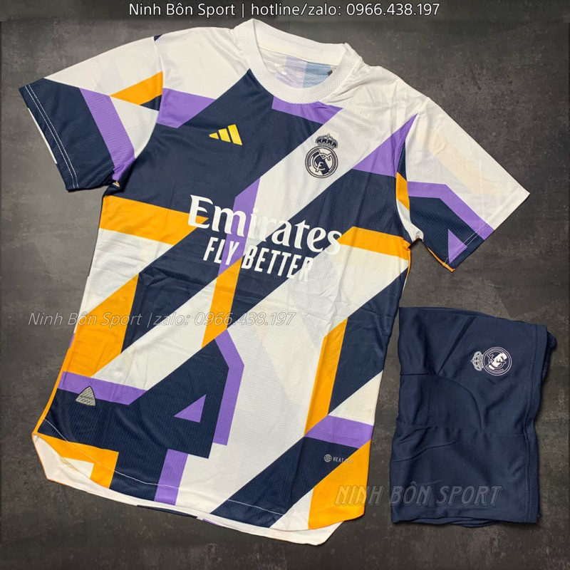 Sét Quần Áo Bóng Đá, Áo Đá Banh CLB Real Madrid Training 2023/2024 - Chuẩn Mẫu Thi Đấu - Vải Gai Thái Cao Cấp