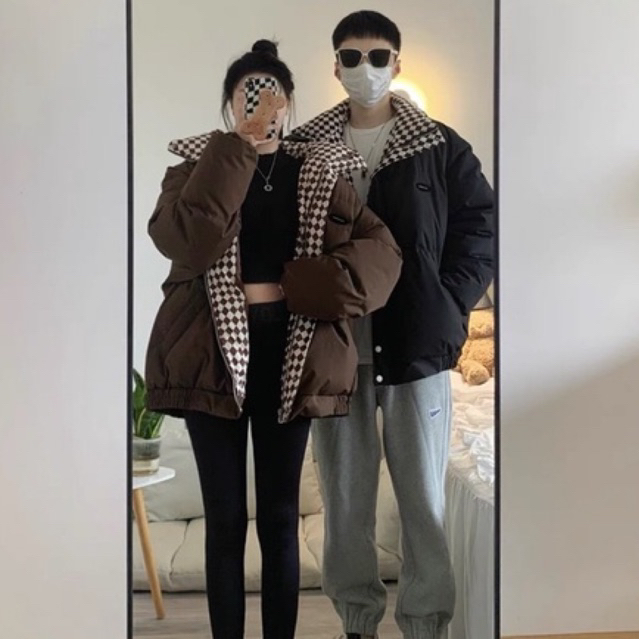 Áo phao viền caro