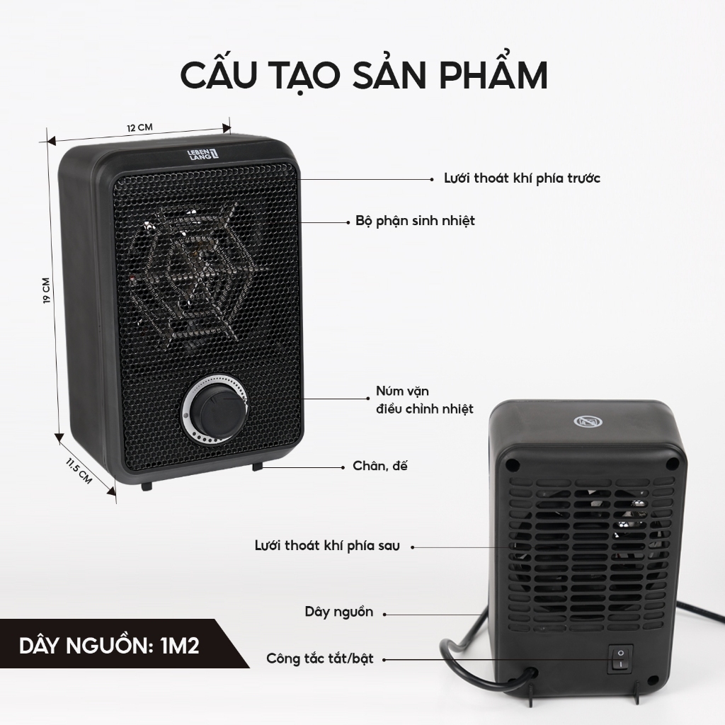 Máy sưởi Mini để bàn Quạt sưởi gốm LEBENLANG LBL0276 600W bảo hành 24 tháng