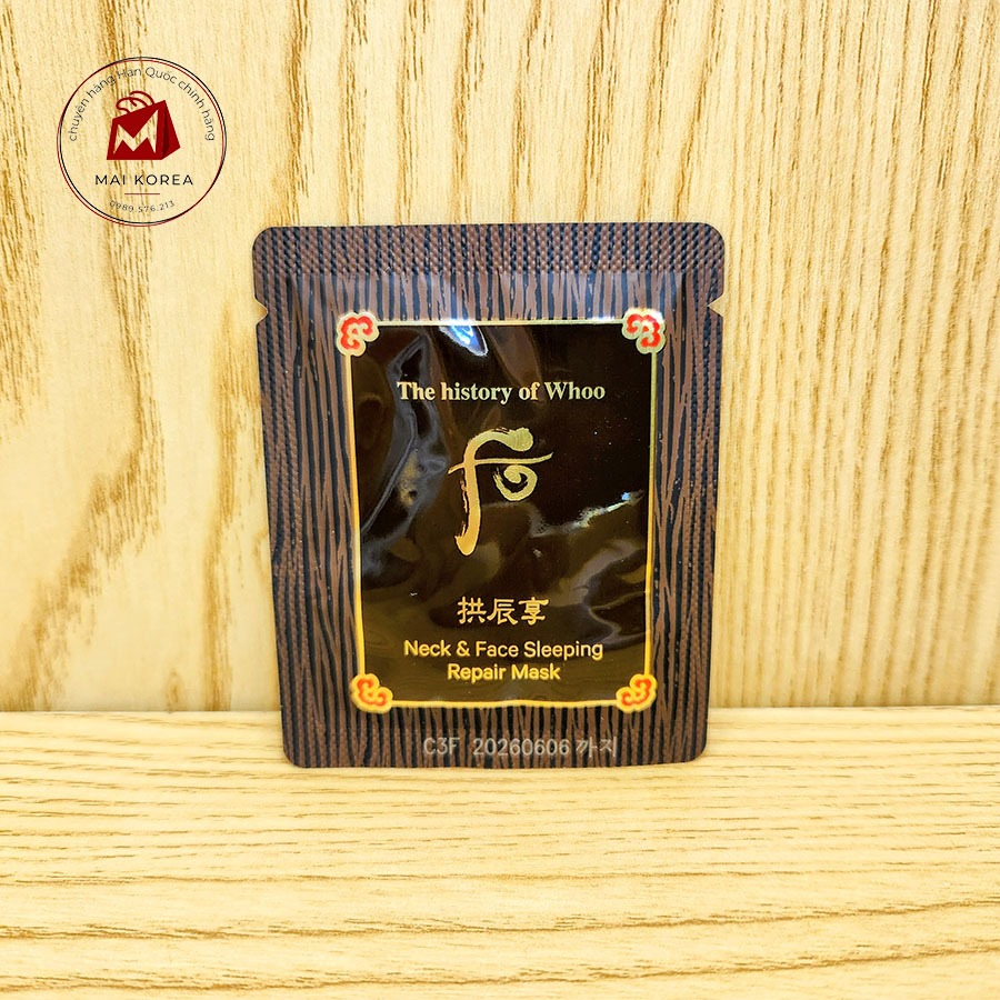 Mặt nạ ngủ Whoo vàng cho mặt và cổ Gongjinhyang Neck & Face Sleeping Repair cao cấp (gói sample 2.5 ml)