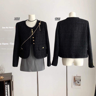 Áo dạ tweed đen quảng châu cao cấp cúc đồng, 2 lớp