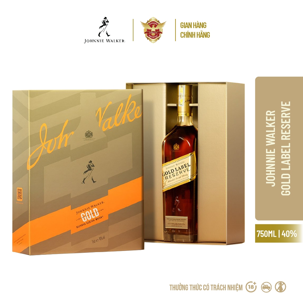 Hộp Quà Rượu Johnnie Walker Gold Label Blended Scotch Whisky 40% 750ml - Rượu Whisky Vị Êm Mượt, Ngọt Ngào