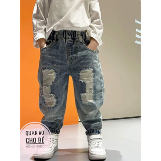 Quần jeans rách dáng dài cho bé trai