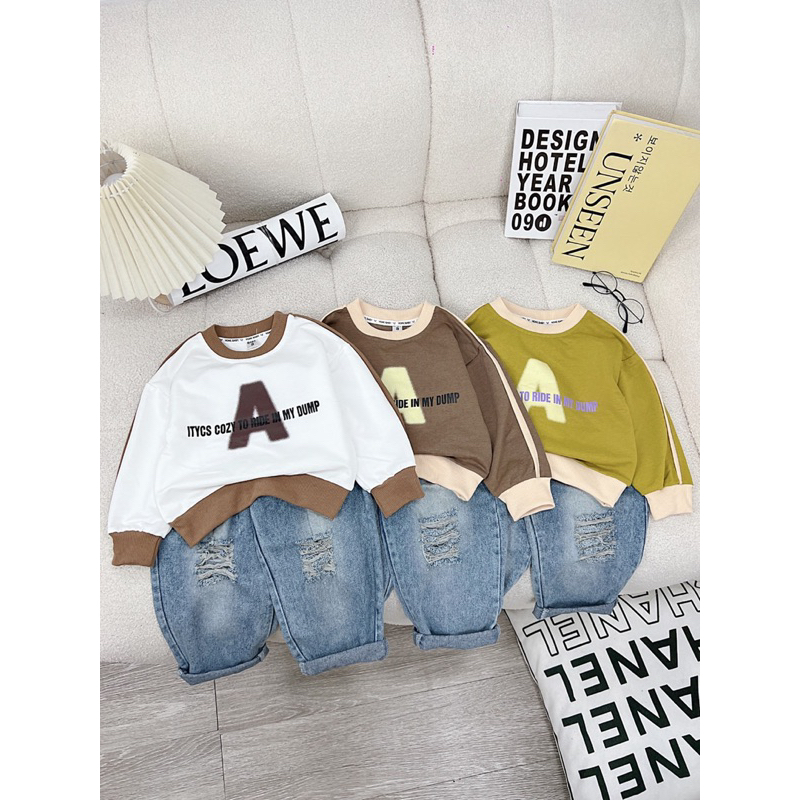 Bộ chữ A quần jean bé trai