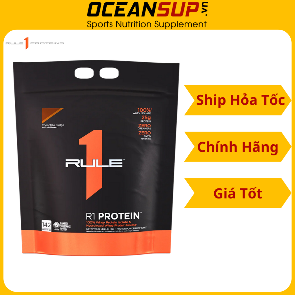 Rule 1 Protein 100% Whey Isolate và Hydrolyzed hấp thu nhanh - R1 Protein Hộp 10lbs 152 lần dùng - Whey Rule 1
