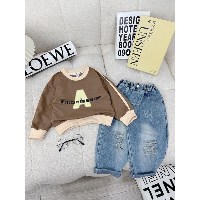 Bộ chữ A quần jean bé trai