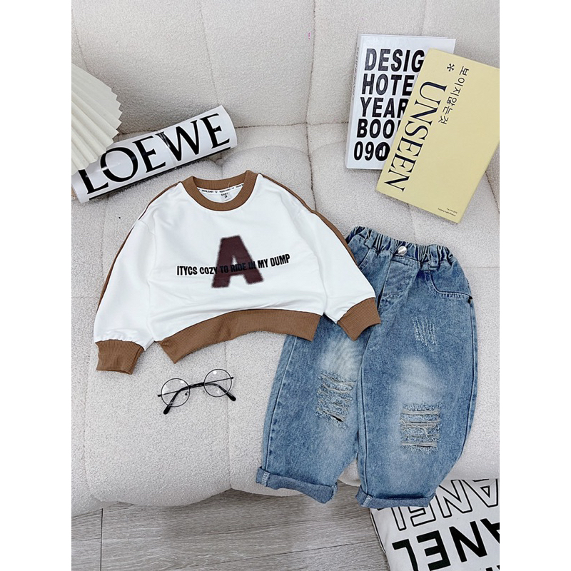 Bộ chữ A quần jean bé trai