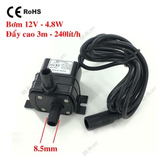 Máy Bơm Chìm 12V 4.8W, Máy Bơm Hồ Cá, Thủy Canh không chổi than 240Lit/giờ, đẩy cao 3m.
