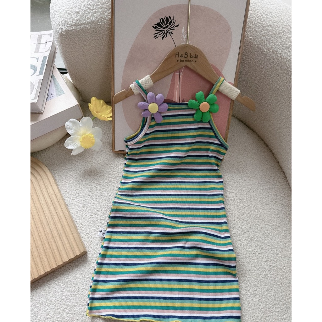 Váy bé gái tăm gân sát nách chữ thêu cho bé từ 10-28kg