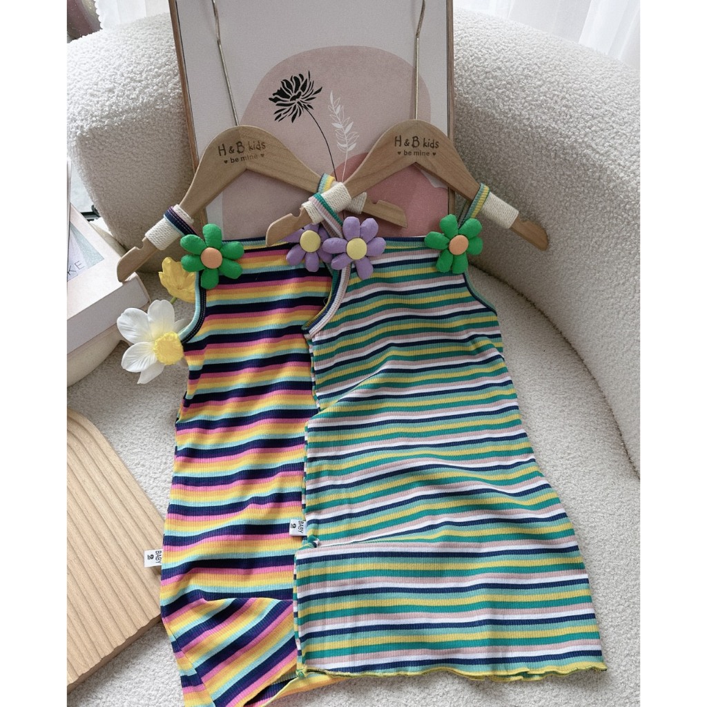 Váy bé gái tăm gân sát nách chữ thêu cho bé từ 10-28kg