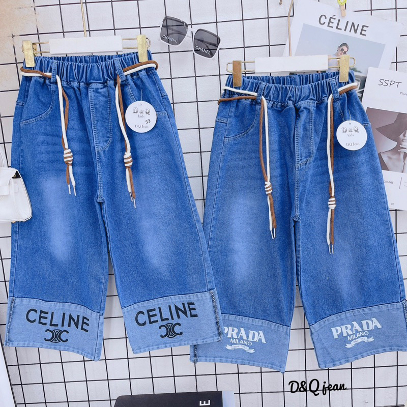 Quần jean suông dáng lửng cho bé gái vải jean mềm co giãn