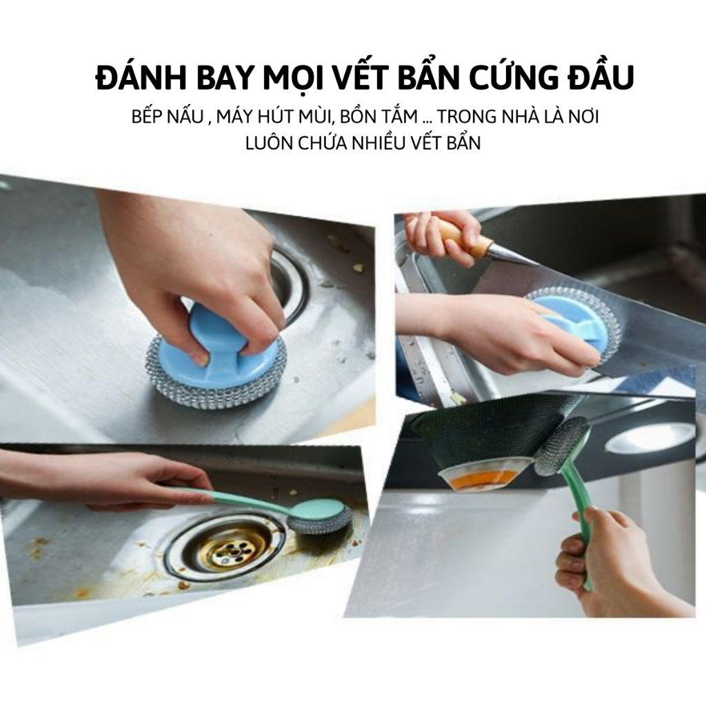 Cọ Xoong Nồi Có Tay Cầm Bùi Nhùi Không Gỉ Tháo Rời Được Dụng Cụ Cọ Xoong Nồi Búi Sắt Siêu Sạch Tiện Lợi RIN