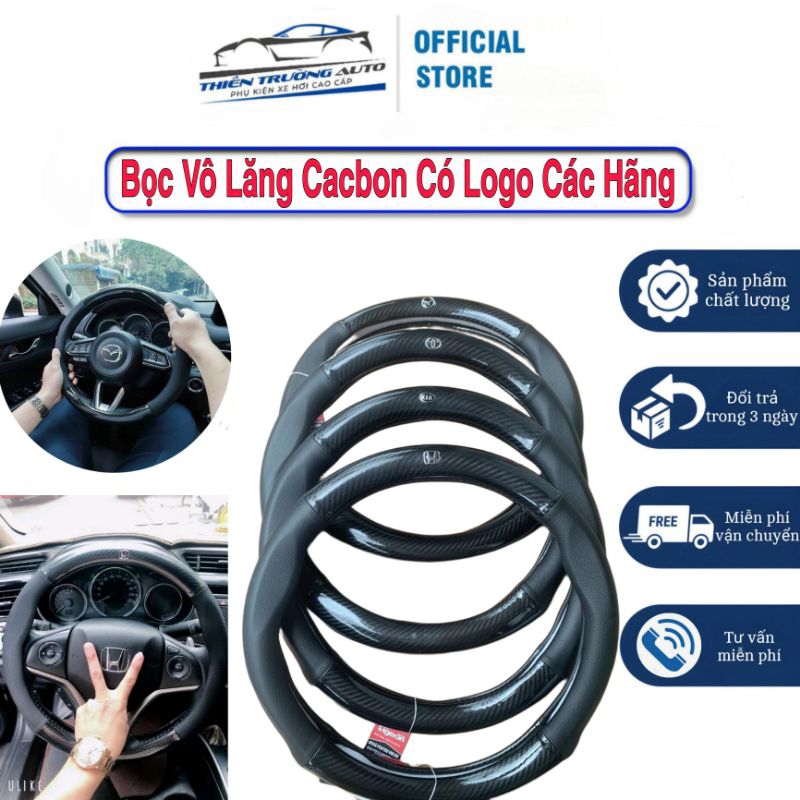 Bọc Vô Lăng Ô Tô Cacbon 4S Cao Cấp Có Logo Các Hãng Xe Chất Liệu Dày Dặn Bền Chắc Mềm Mại