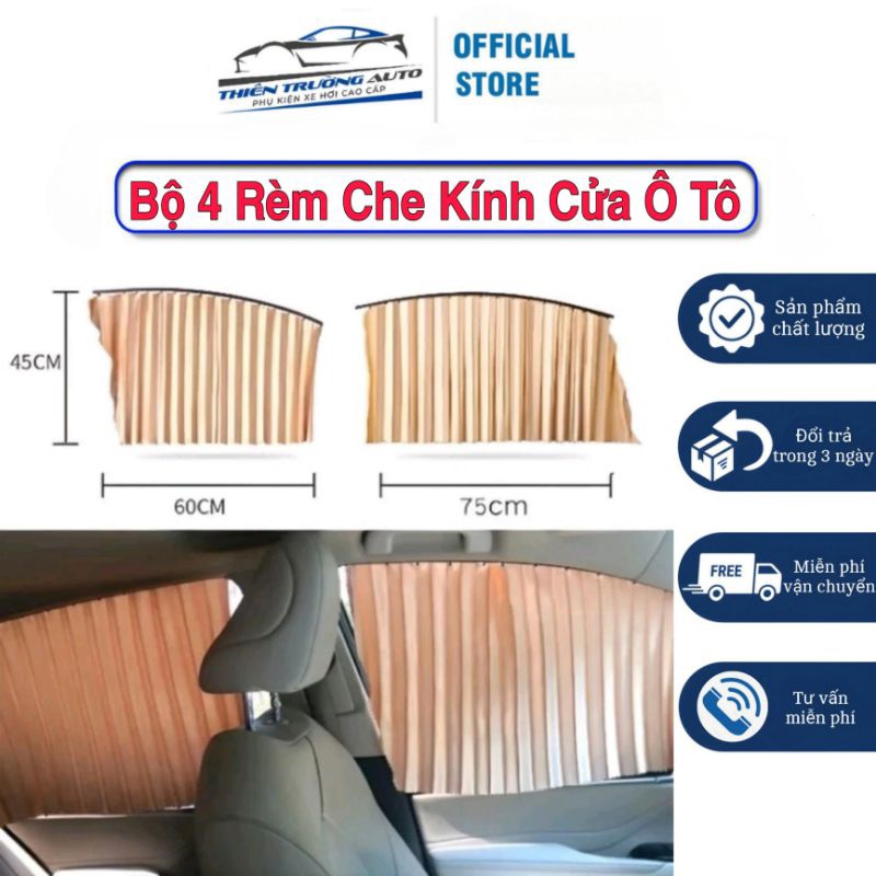 Bộ 4 Rèm Che Kính Cửa Ô Tô, Xe Hơi Chất Liệu Vải Cao Cấp Ray Hít Nam Châm Thông Minh