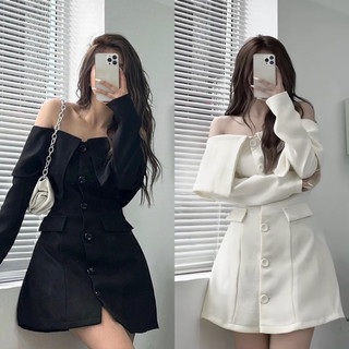 Váy dạ tweed trễ vai gập vdttvg