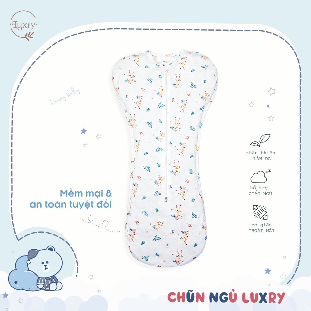Nhộng chũn Luxry cho bé chất vải petit có size từ 0 đến 12 tháng