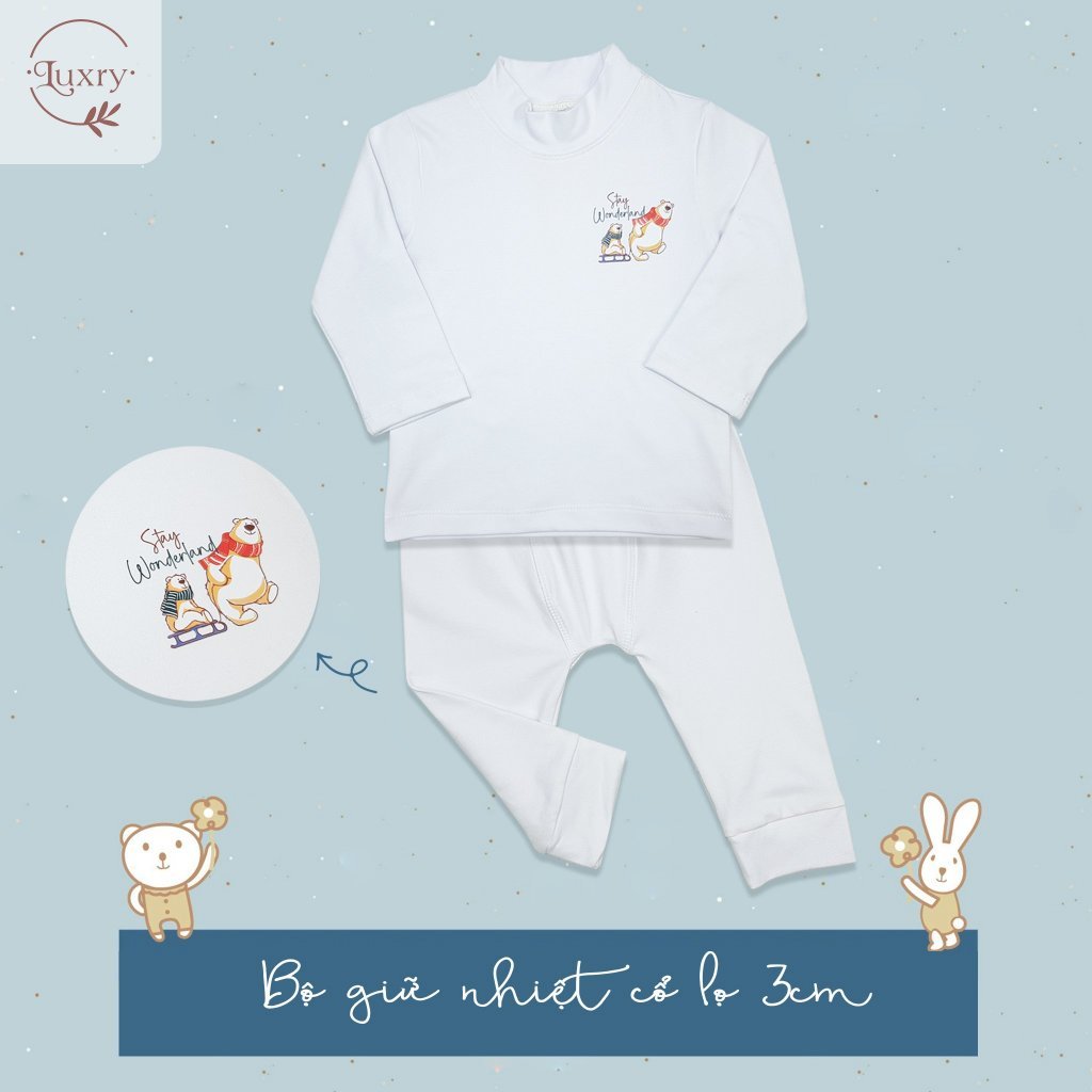 Bộ giữ nhiệt cổ lọ 3cm Luxry vải cotton cho bé trai bé gái