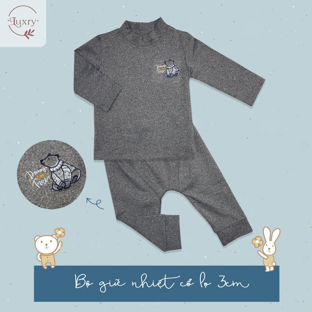 Bộ giữ nhiệt cổ lọ 3cm Luxry vải cotton cho bé trai bé gái
