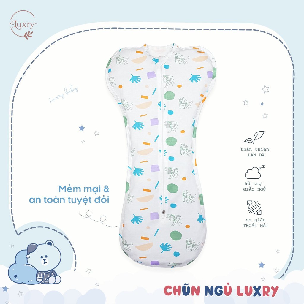 Nhộng chũn Luxry cho bé chất vải petit có size từ 0 đến 12 tháng