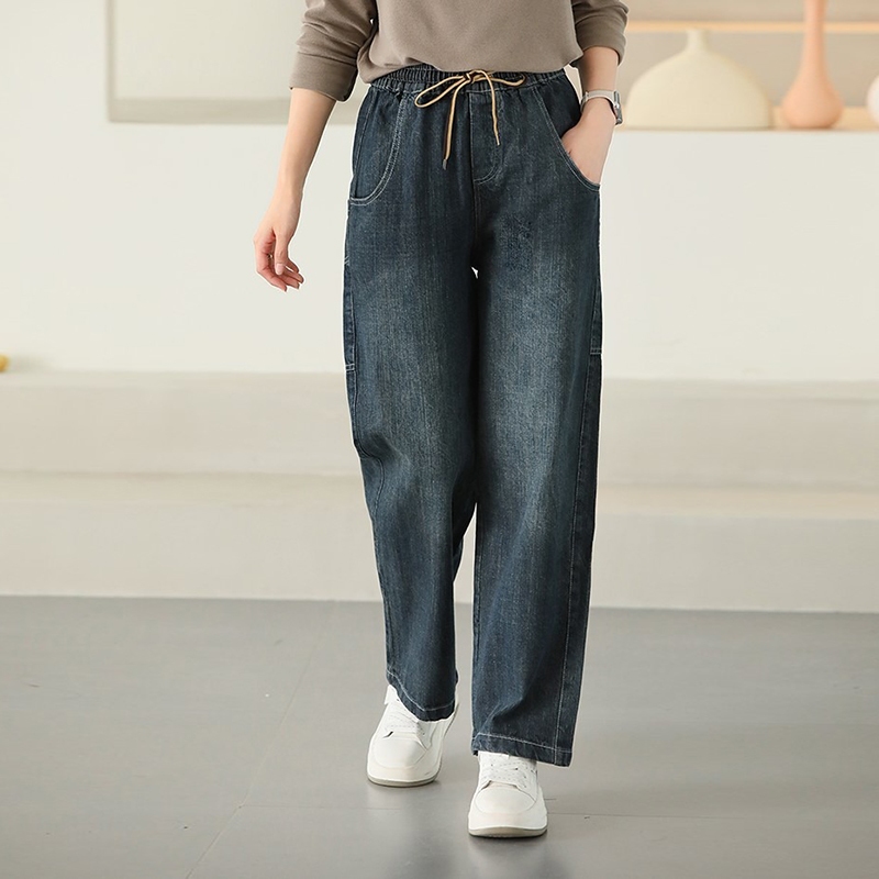 Quần baggy denim basic KAMAKA lưng thun dây rút túi sau lớn - NU9406