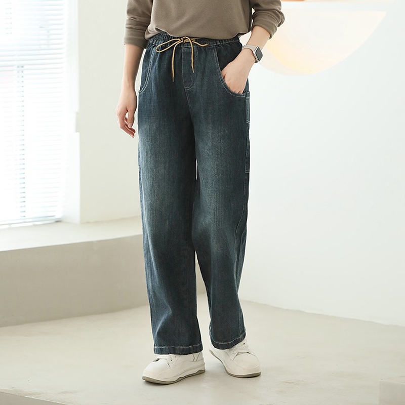 Quần baggy denim basic KAMAKA lưng thun dây rút túi sau lớn - NU9406