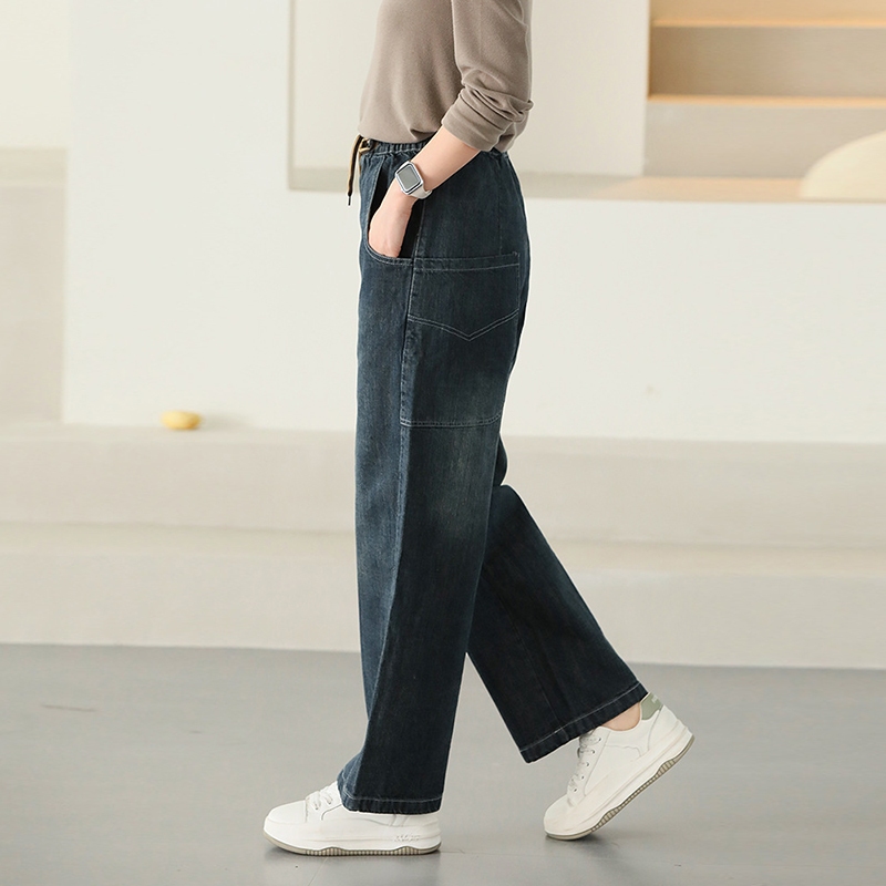 Quần baggy denim basic KAMAKA lưng thun dây rút túi sau lớn - NU9406