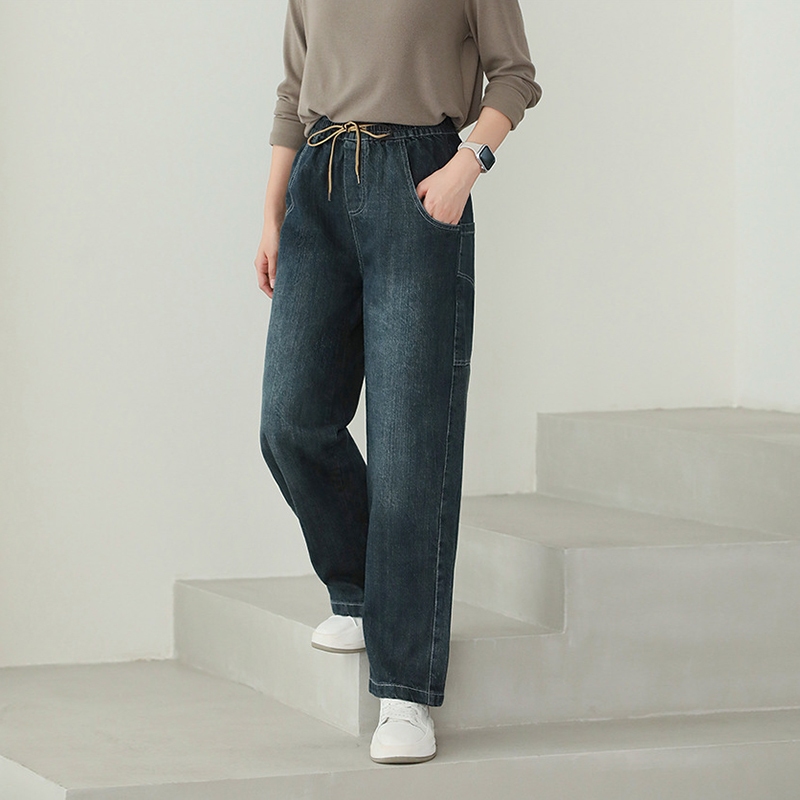 Quần baggy denim basic KAMAKA lưng thun dây rút túi sau lớn - NU9406