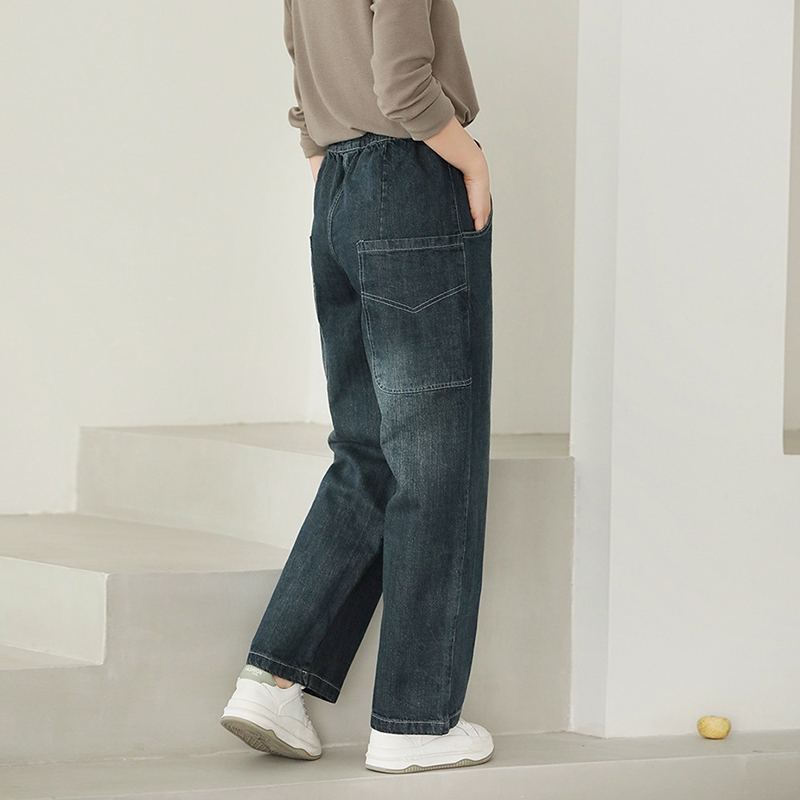 Quần baggy denim basic KAMAKA lưng thun dây rút túi sau lớn - NU9406