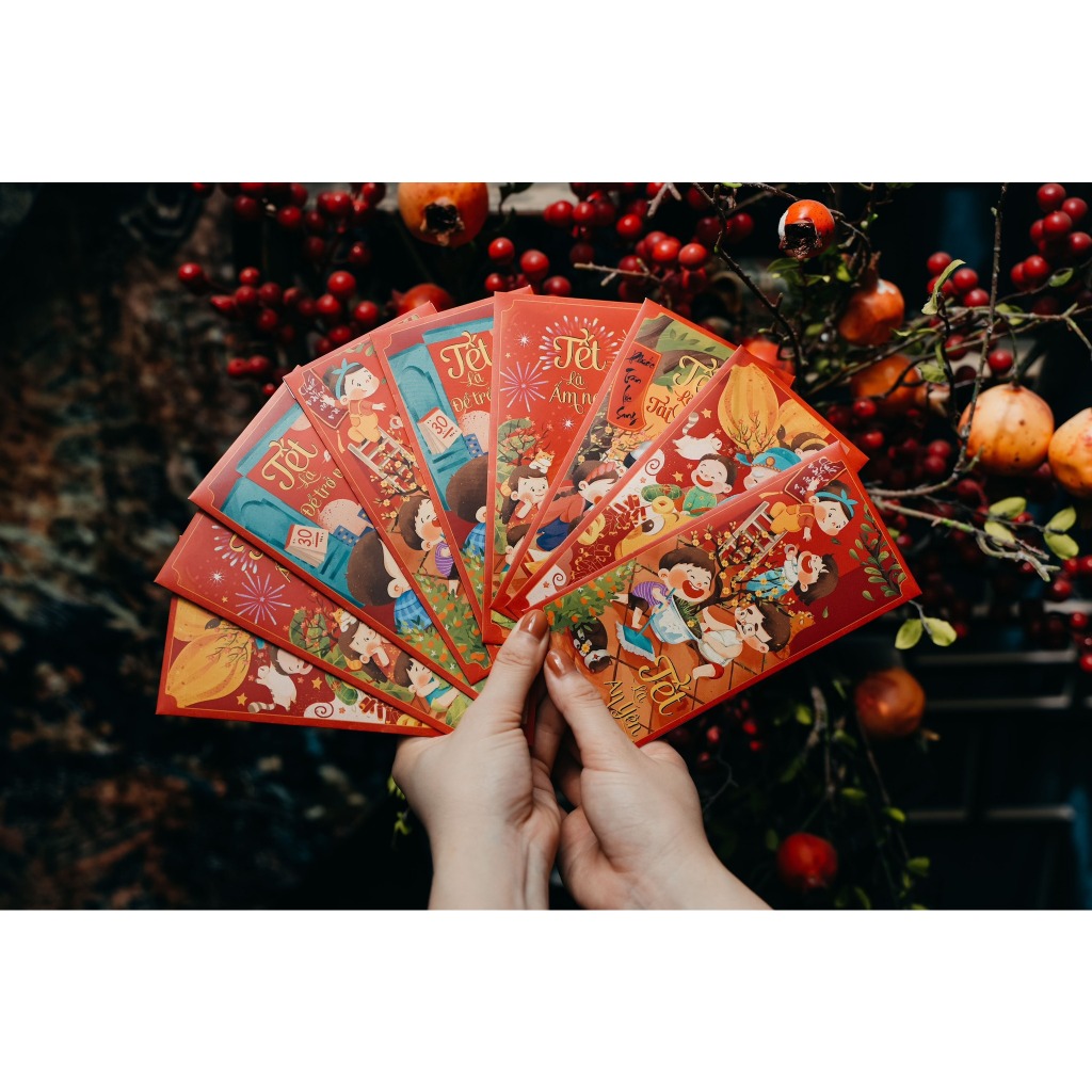 Combo 100 phong bao lì xì tết 2024 thiết kế gia đình ngày đầu năm mới hcom505