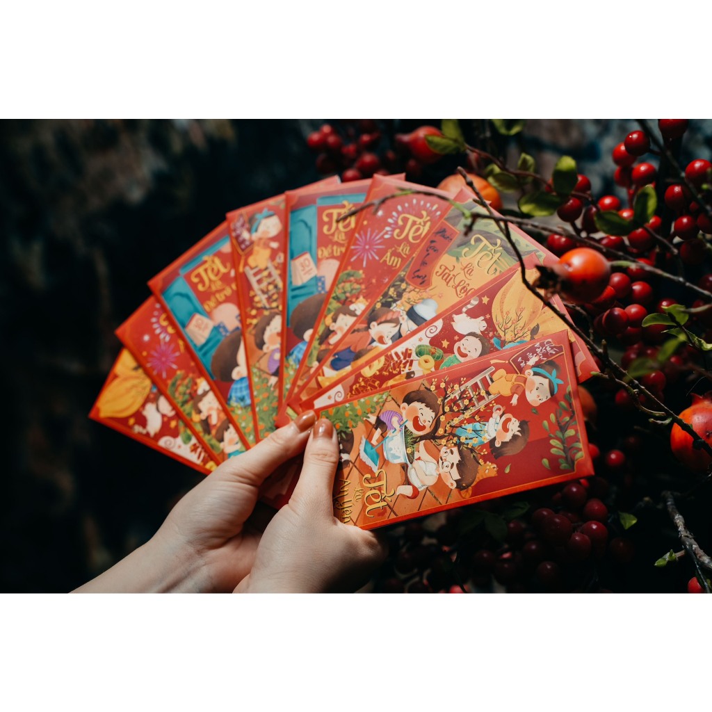 Combo 100 phong bao lì xì tết 2024 thiết kế gia đình ngày đầu năm mới hcom505