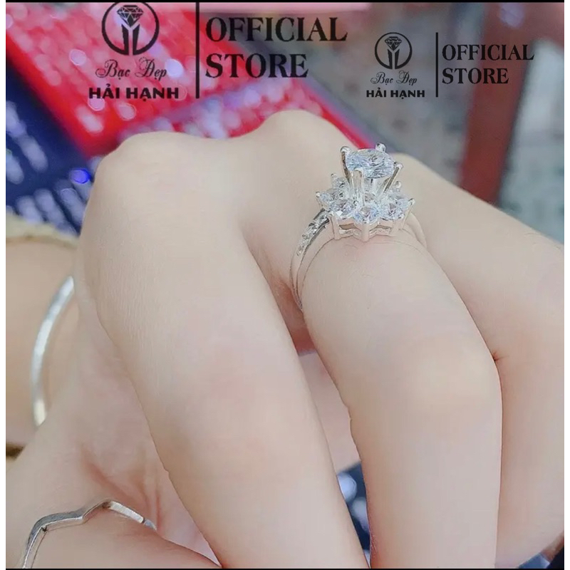 nhẫn hoa đá bạc ta HHJ