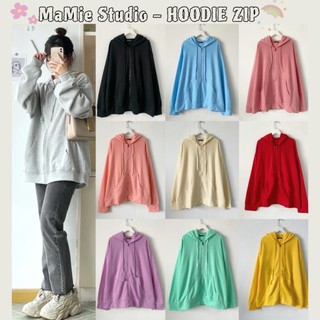 Hoodie Zip Basic MaMie form rộng, nam nữ đều mặc được, đủ màu, free size dưới 80kg