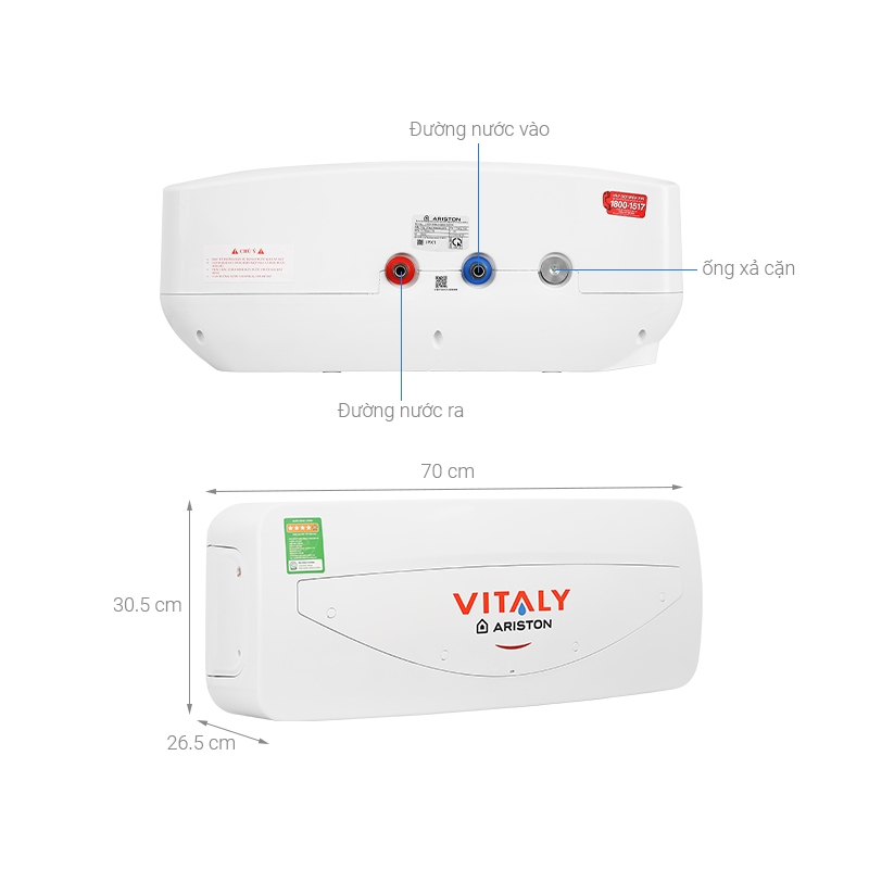 Bình nóng lạnh gián tiếp Ariston VITALY 20 2.5FE, 20L bình ngang