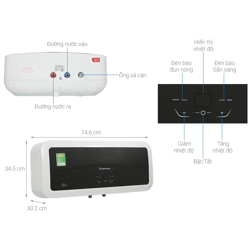 Bình nóng lạnh gián tiếp Ariston SL230LUX-DAG+WIFI 30L, bình ngang