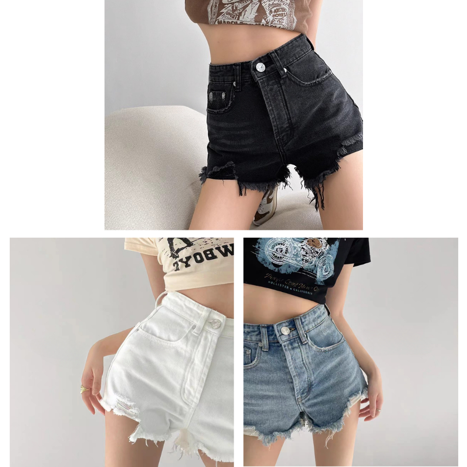 Quần Short Jean Nữ quần đùi rách ngắn quần bò Hàn Quốc Denim trắng đen thời trang quần lử basic cao cấp