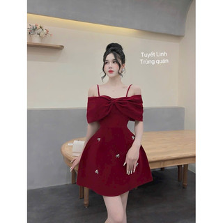 đầm nhung trễ vai + tag 55kg-95kg
