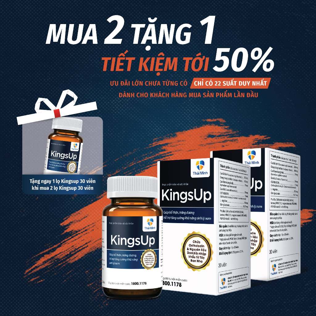 Tăng Cường Sinh Lý Nam KingsUp Thái Minh - Thảo Dược Tăng Cường Sinh Lí Nam An Toàn, Bền Vững - Hộp 30v