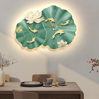 Tranh Đồng Hồ Đèn Led Tráng Gương Cá Và Hoa Sen Trang Trí Phòng Khách /Phòng Ngủ/ Làm Quà Tặng