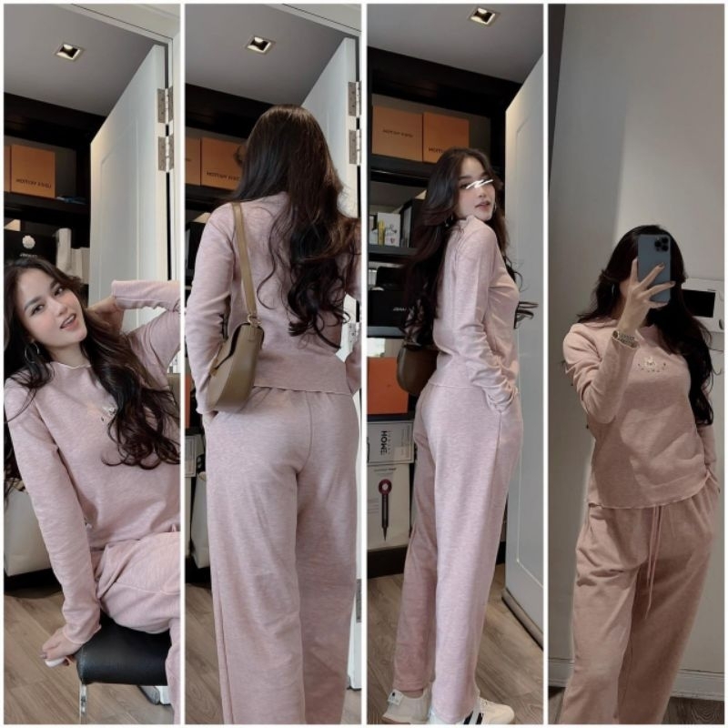 Bộ tăm zip hồng dài tay thêu thỏ cho nữ- Có buôn sỉ-SP 5661