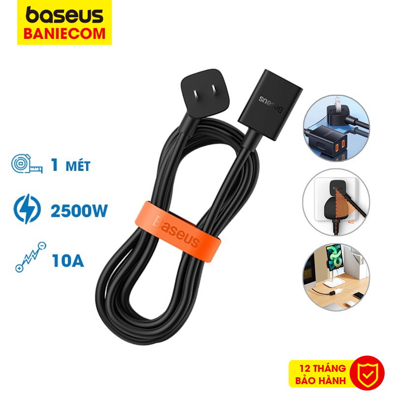 Dây nguồn 250V/10A 2500W Baseus PowerCombo mini PowerStrip 1AC 1m cho chân cắm US/CN PS211 - BANIECOM