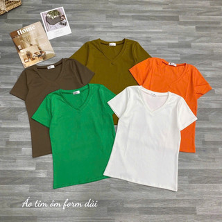 Áo thun trơn cổ tim phom ôm
