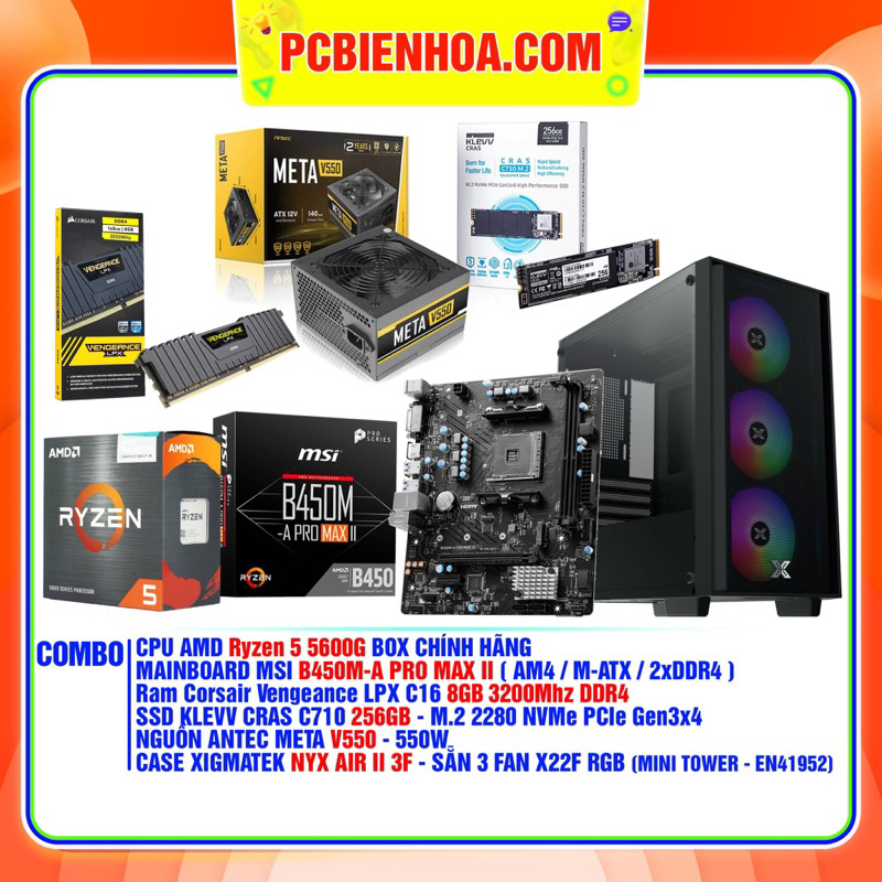 PCBH AMD RYZEN 5 5600G / B450M / 8GB / 256GB