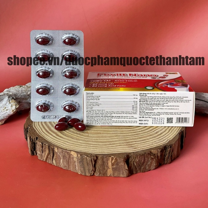 Sắt hữu cơ Fevitt Nano bổ sung acid folic giúp bổ máu, giảm thiếu máu cho bà bầu và phụ nữ sau sinh - Hộp 30 viên