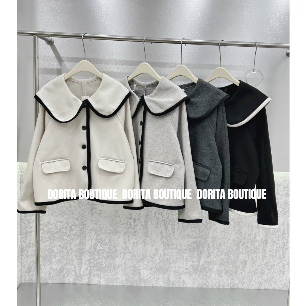Áo dạ ép phối viền cổ bèo túi nắp dáng vừa Hàn Quốc DORITA BOUTIQUE