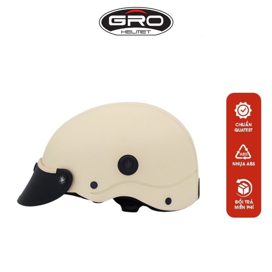 Mũ bảo hiểm lưỡi trai mềm GRO HELMET màu trơn cao cấp dành cho cả nam và nữ size 54-57cm