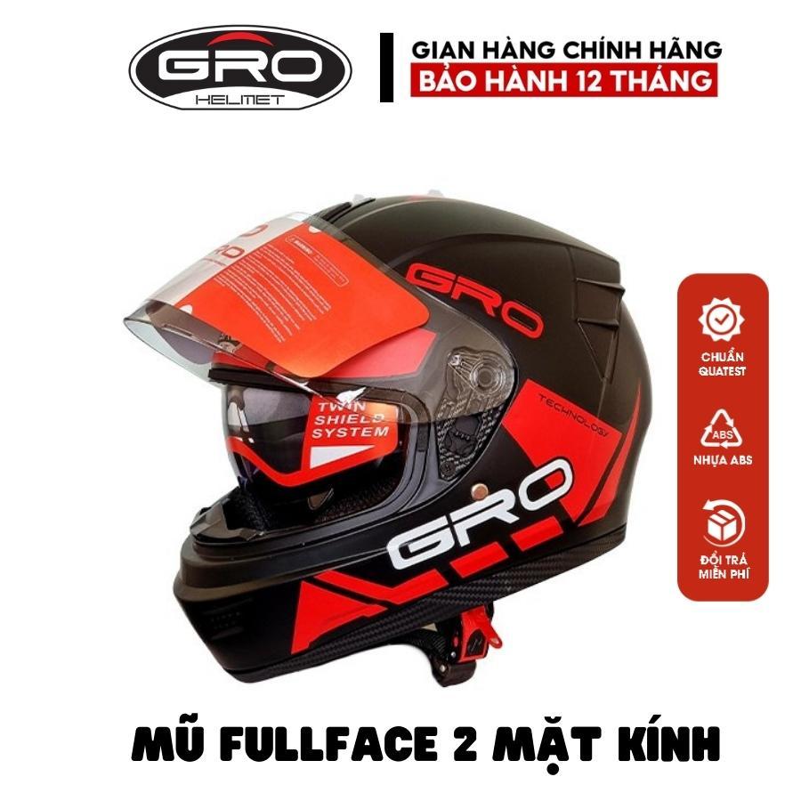 Mũ bảo hiểm hàm fullface 2 kính liền hàm GRO HELMET ST26 chính hãng kính trong và kính ngoài